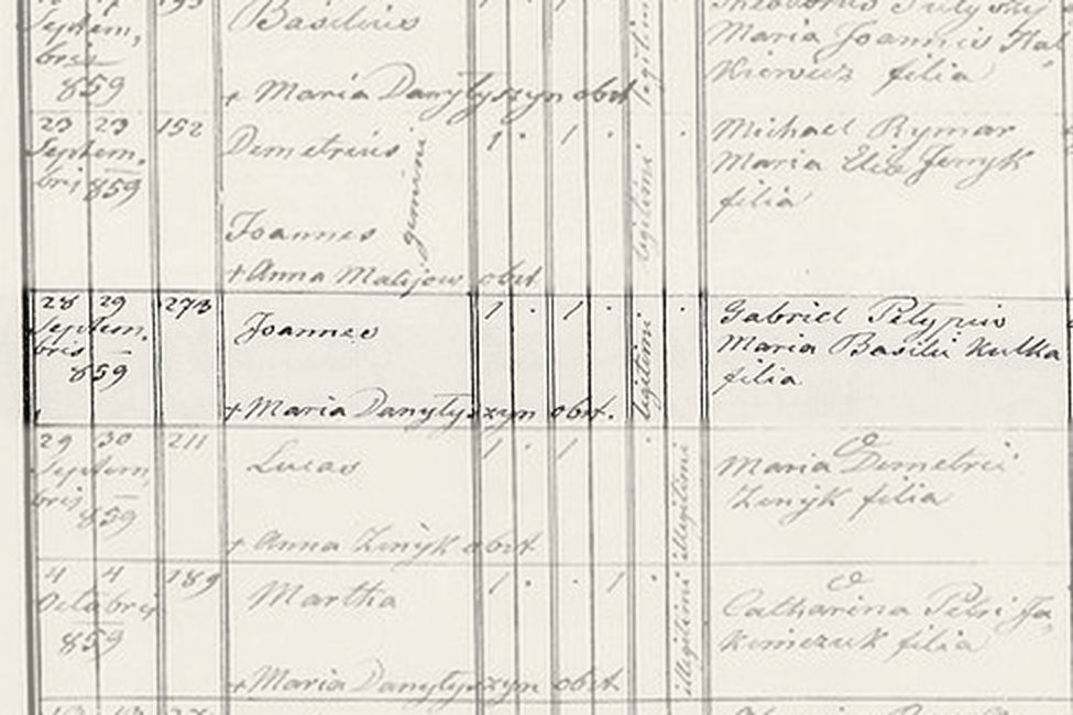 Вирізка запису про народження Joannes Pełypiw, 1859